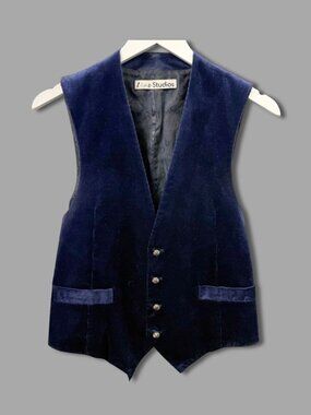 ACNE STUDIOS Dark Blue Cotton Blend Corduroy Paisley Back Vest